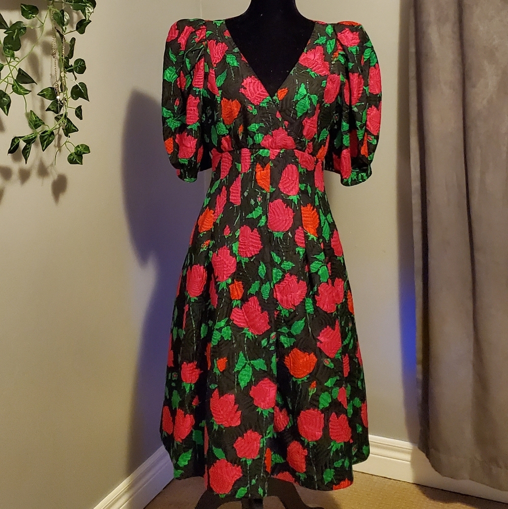 VINTAGE 80's Yvette floral tea length dress